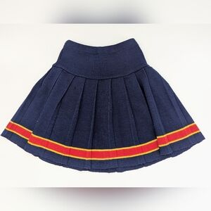 Kids (6X) Blue Pleated Knit Skirt w/Red & Yellow Accent Stripe